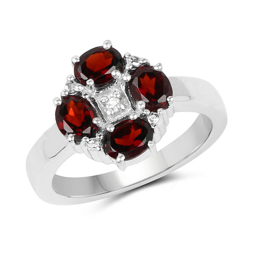 Bague en argent sterling avec grenat véritable de 2,02 carats et topaze blanche