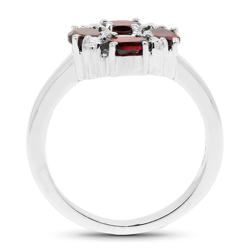 Bague en argent sterling avec grenat véritable de 2,02 carats et topaze blanche