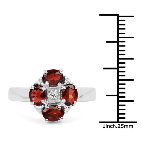 Bague en argent sterling avec grenat véritable de 2,02 carats et topaze blanche