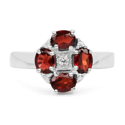Bague en argent sterling avec grenat véritable de 2,02 carats et topaze blanche