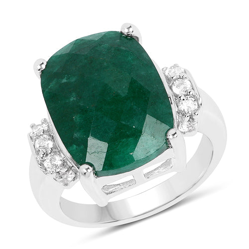 Bague en argent sterling avec émeraude teinte de 8,50 carats et topaze blanche