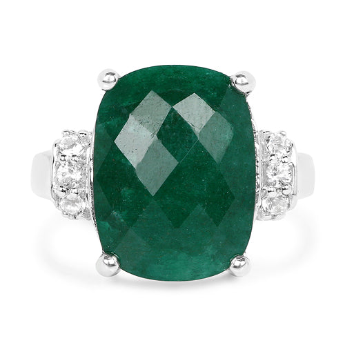 Bague en argent sterling avec émeraude teinte de 8,50 carats et topaze blanche