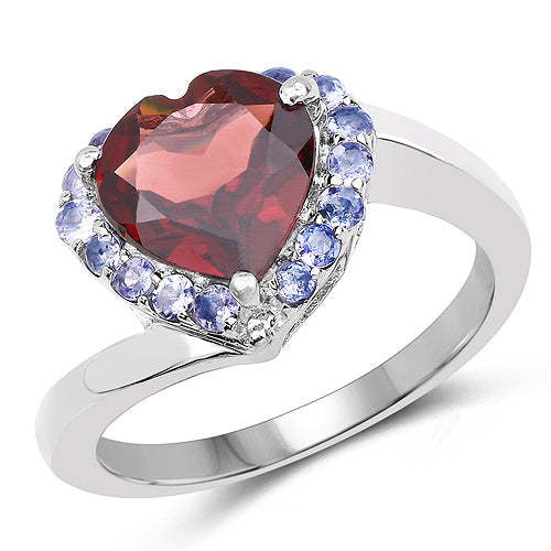 Anillo de Plata de Ley con Granate y Tanzanita de 3.26 Quilates