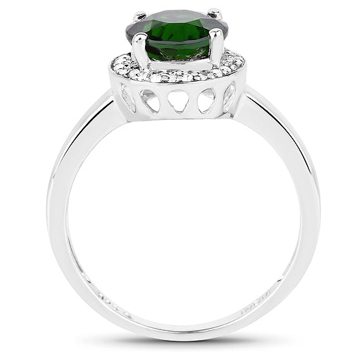 1.92 Carat Genuine Chrome Diopside & White Topaz Sterling Silver Ring