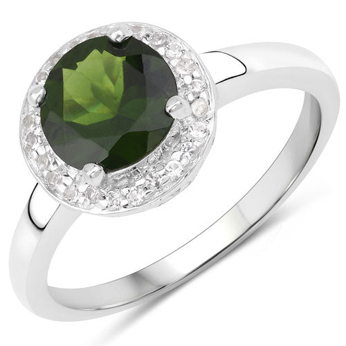 Anillo de Plata Esterlina de 1.90 Quilates en Diopside Cromado y Topacio Blanco