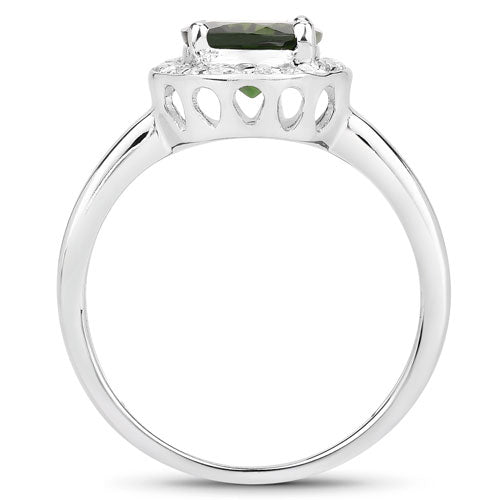 Anillo de Plata Esterlina de 1.90 Quilates en Diopside Cromado y Topacio Blanco