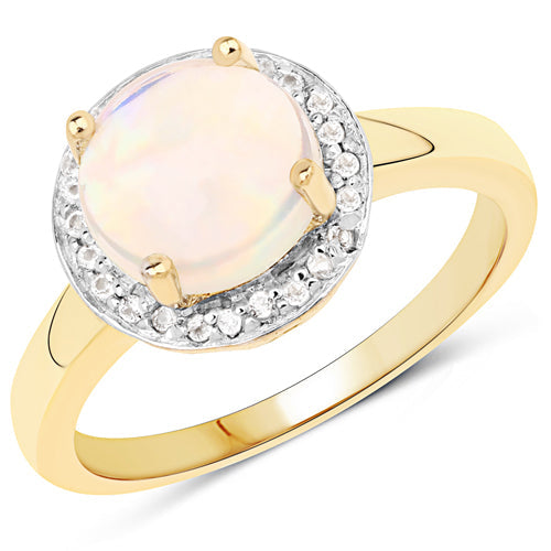 0.95 Carat Ethiopian Opal & White Topaz Sterling Silver Ring