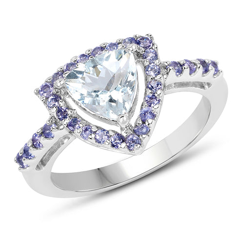 Bague en argent sterling avec aquamarine et tanzanite de 1,41 carat