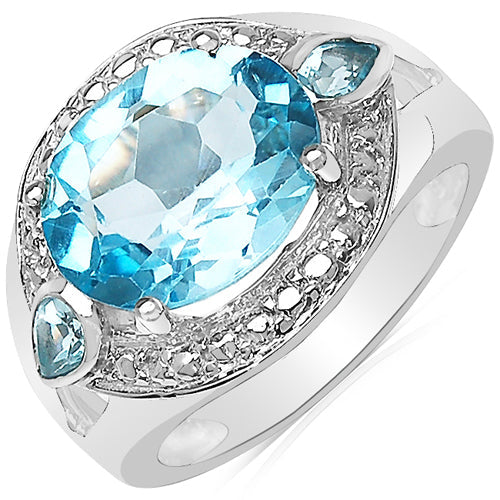Bague en argent sterling avec topaze bleue véritable de 5,51 carats