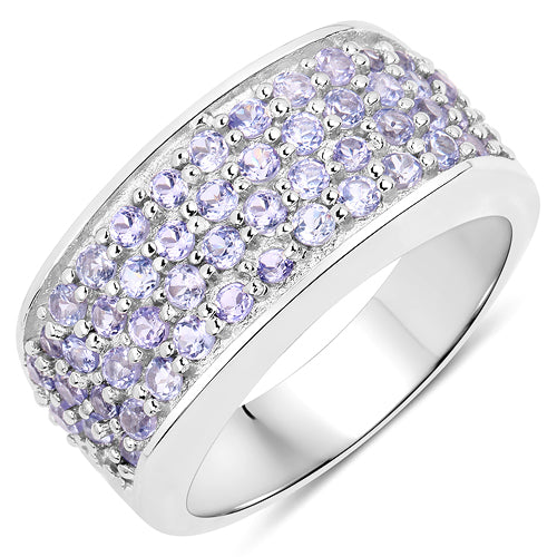 1.42 Carat Genuine Tanzanite Cluster Ring in Sterling Silver