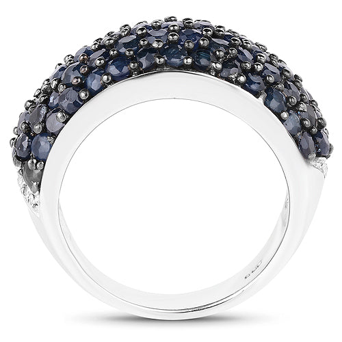 Bague en Argent Sterling avec Saphir Bleu de 3,28 Carats et Topaze Blanche