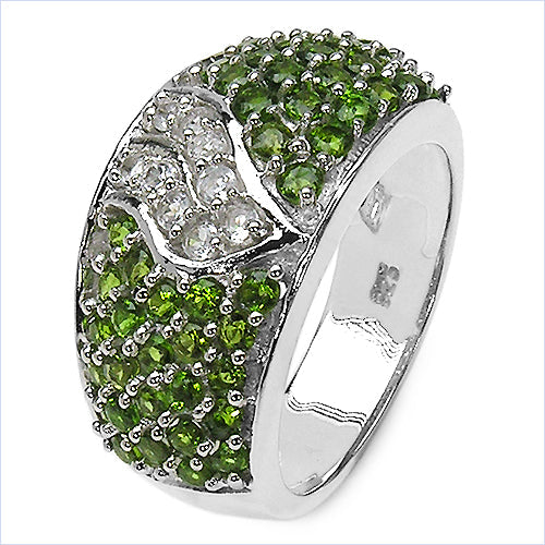 2.44 Carat Chrome Diopside & White Topaz Sterling Silver Ring