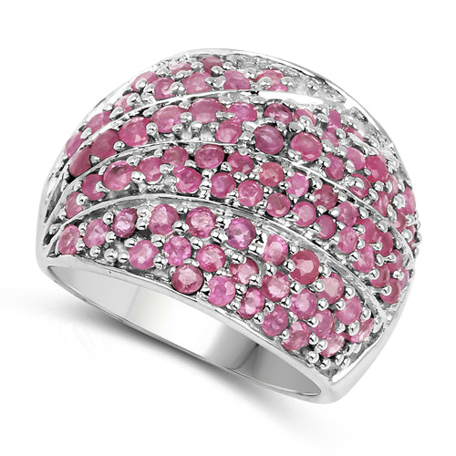 Bague en cluster en rubis véritable de 2,97 carats en argent sterling