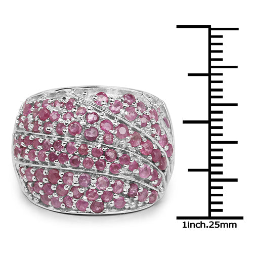 Bague en cluster en rubis véritable de 2,97 carats en argent sterling