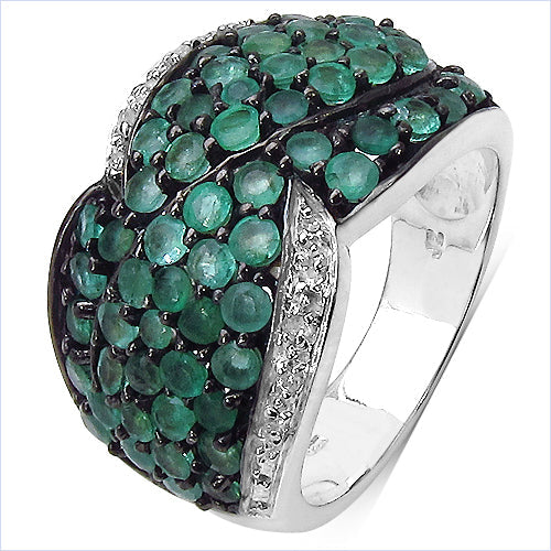 2.28 Carat Genuine Emerald & White Topaz Sterling Silver Ring