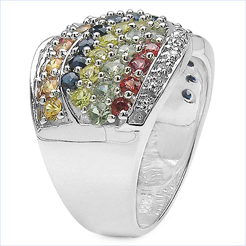 Anillo de Clúster de Múltiples Zafiros de 3.07 Quilates en Plata Esterlina