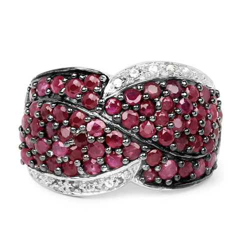 3.06 Carat Ruby & White Topaz .925 Sterling Silver Engagement Ring