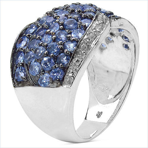 Bague en argent sterling de 2,50 carats en tanzanite véritable et topaze blanche