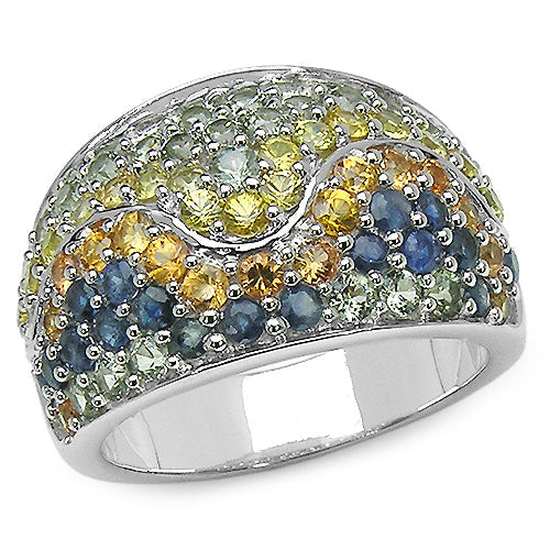 3.60 Carat Multi Sapphire Cluster Ring in Sterling Silver
