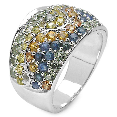3.60 Carat Multi Sapphire Cluster Ring in Sterling Silver