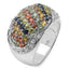 Bague en cluster de saphirs multicolores de 2,75 carats en argent sterling