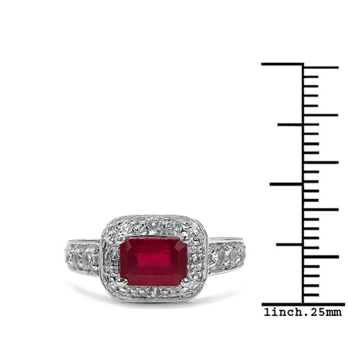 Bague de fiançailles en argent sterling avec rubis de 1,52 carat et topaze blanche