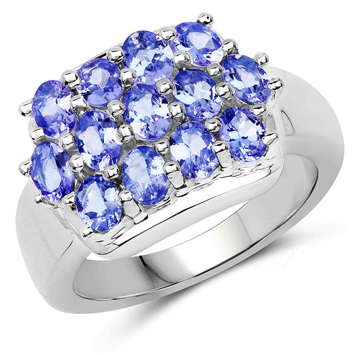 2.21 Carat Genuine Tanzanite Sterling Silver Engagement Ring