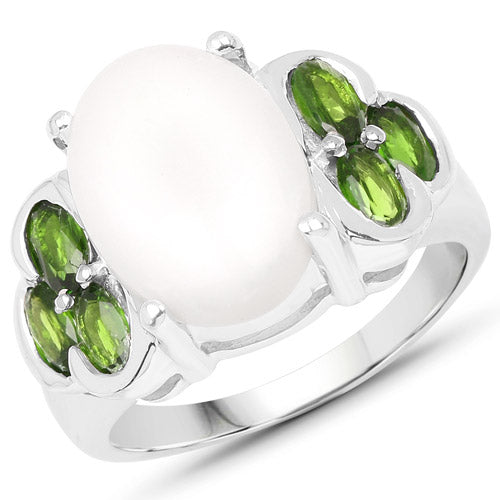 4.52 Carat Genuine Opal and Chrome Diopside Sterling Silver Ring