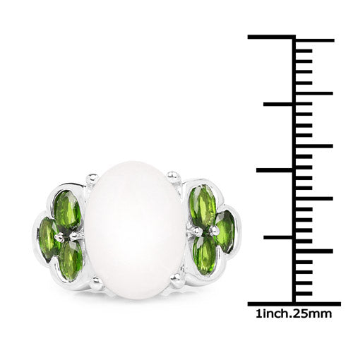4.52 Carat Genuine Opal and Chrome Diopside Sterling Silver Ring