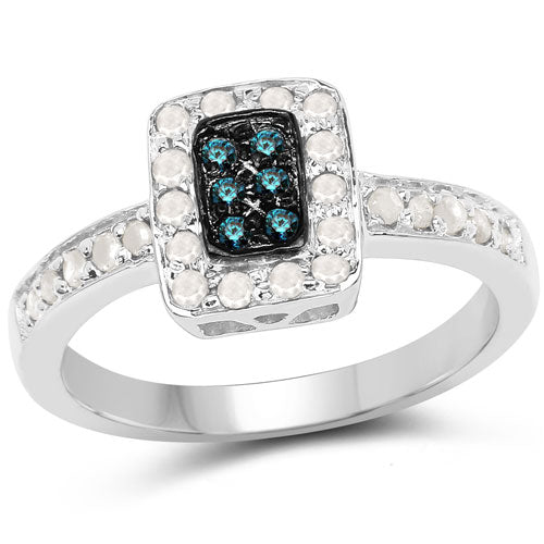 Bague de fiançailles en argent sterling avec diamants bleus et blancs de 0,36 carat