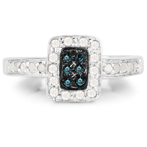 Bague de fiançailles en argent sterling avec diamants bleus et blancs de 0,36 carat