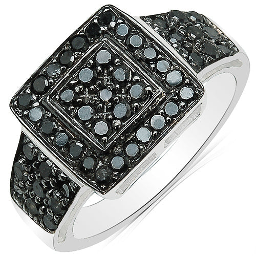 Bague de fiançailles en diamant noir véritable de 0,77 carat et en argent sterling