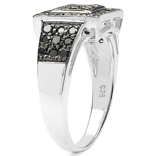 Bague de fiançailles en diamant noir véritable de 0,77 carat et en argent sterling