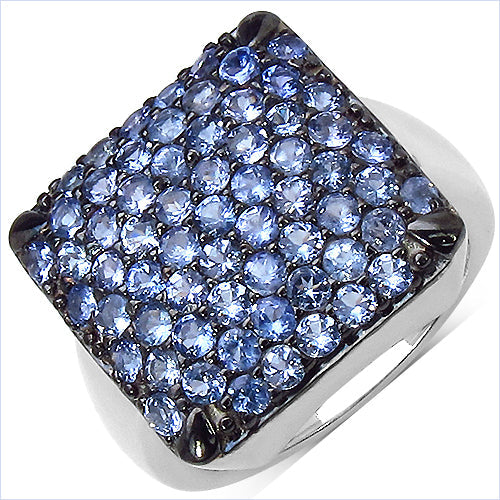 Bague de fiançailles en argent sterling avec tanzanite véritable de 2,21 carats