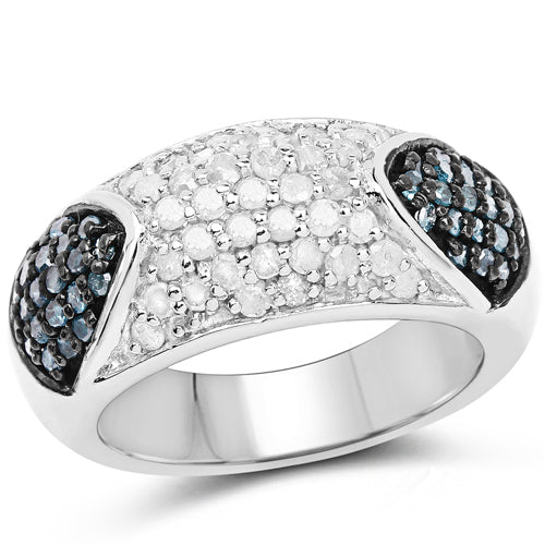 0.94 Carat Genuine Blue and White Diamond Sterling Silver Ring