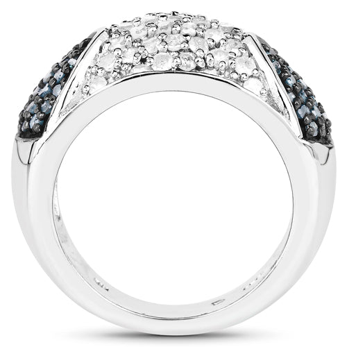 0.94 Carat Genuine Blue and White Diamond Sterling Silver Ring