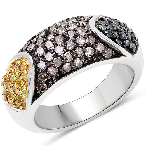 Bague en diamant bleu véritable et diamant champagne de 0,95 carat