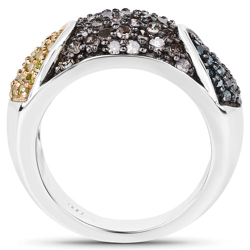 Bague en diamant bleu véritable et diamant champagne de 0,95 carat