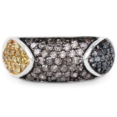 Bague en diamant bleu véritable et diamant champagne de 0,95 carat