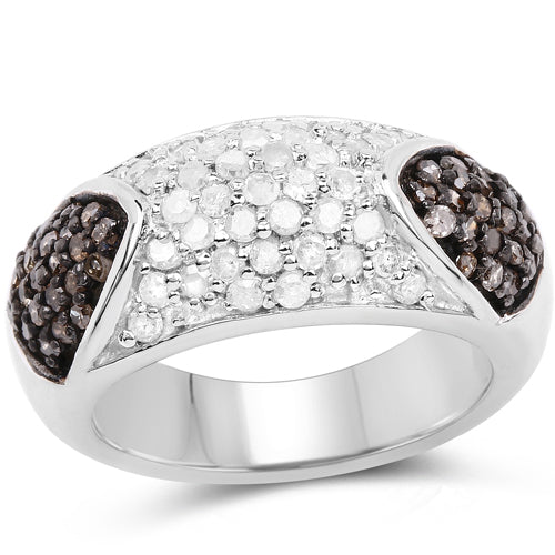 Bague en argent sterling avec diamants champagne et blancs de 0,94 carat