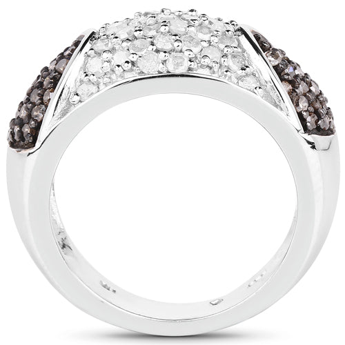 Bague en argent sterling avec diamants champagne et blancs de 0,94 carat