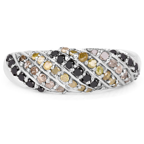 0.63 Carat Genuine Champagne, Yellow & Black Diamond Sterling Silver Ring