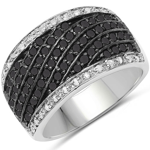 Bague de fiançailles en argent sterling avec diamants noirs et blancs de 0,79 carat