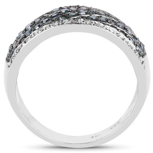 Anillo de Compromiso de Diamante Azul y Blanco de 0.80 Quilates en Plata de Ley