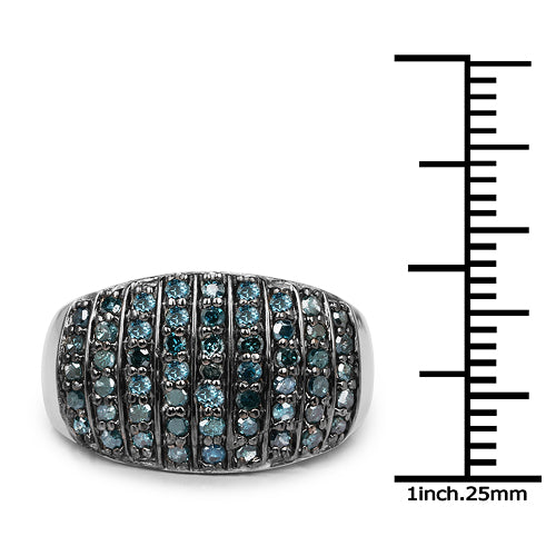 Anillo de Compromiso de Diamantes Azules y Blancos de 0.83 Quilates en Plata de Ley
