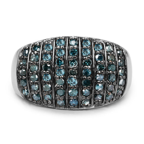 Anillo de Compromiso de Diamantes Azules y Blancos de 0.83 Quilates en Plata de Ley