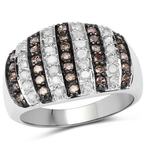0.83 Carat Genuine Champagne and White Diamond Sterling Silver Ring