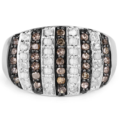 0.83 Carat Genuine Champagne and White Diamond Sterling Silver Ring