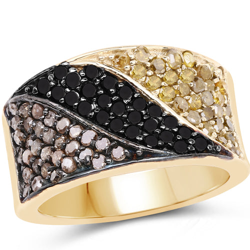 Bague en cluster de diamants véritables plaquée or jaune 14K de 1,25 carat