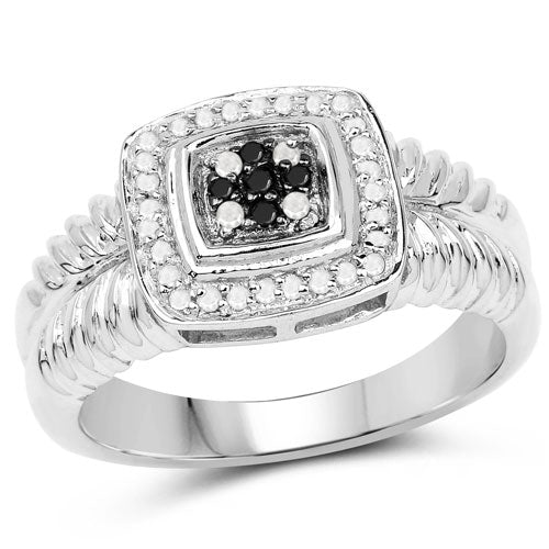 Anillo de Compromiso de Diamante Negro y Blanco de 0.19 Quilates en Plata de Ley
